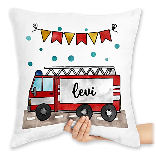 Kissen 40x40 Zierkissen - Feuerwehr - Feuerwehrauto - Geschenk - 40 x 40 cm - Weiß - kuschelkissen jugendfeuerwehr feuerwehrmann feuerwehrgeschenk Name Feuerwehrfrau Girlande Geschenke und von Geschenk mit Namen personalisiert by Shirtracer