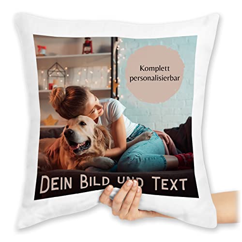 Kissen 40x40 Zierkissen - eigenem - Foto Bild Geschenk - 40 x 40 cm - Weiß - Bedrucken selbst drucken Fotos kissen40x40cm Lassen selber gestalten Photo and Text Pillow selbstgemacht von Geschenk mit Namen personalisiert by Shirtracer