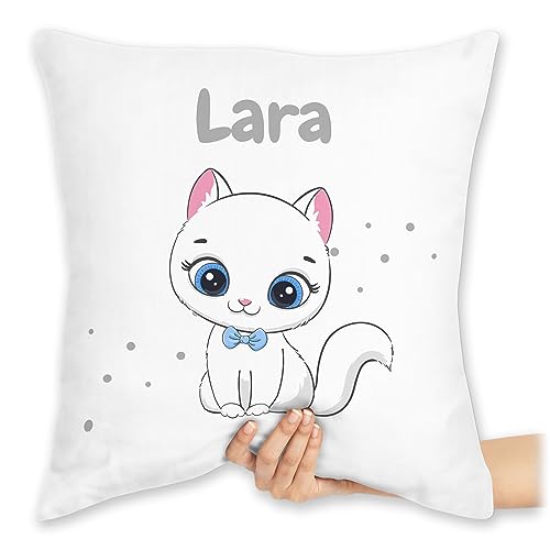 Kissen 40x40 Zierkissen - Süße Katze Katzen Katzenmotiv Cat Cats - 40 x 40 cm - Weiß - personalisiertes katzenmotiven sofakissen katzenliebhaberin katzenbesitzerin personalisierte Name von Geschenk mit Namen personalisiert by Shirtracer