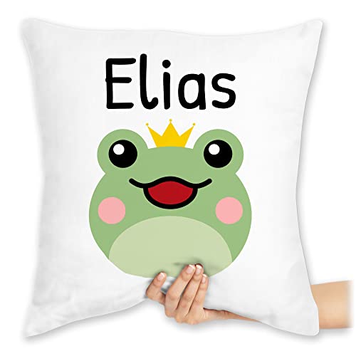 Kissen 40x40 Zierkissen - Kinder Mädchen Name - Süßer Frosch - 40 x 40 cm - Weiß - personalisierte Geschenke Jungen frösche Kind Kindergarten von Geschenk mit Namen personalisiert by Shirtracer