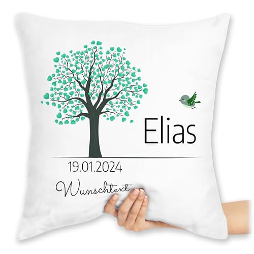 Kissen 40x40 Zierkissen - Lebensbaum Geburt Taufe Kommunion Datum Geschenk - 40 x 40 cm - Weiß - personalisiertes zur konfirmation konfirmations personalisierte taufgeschenke Baum Kinder von Geschenk mit Namen personalisiert by Shirtracer