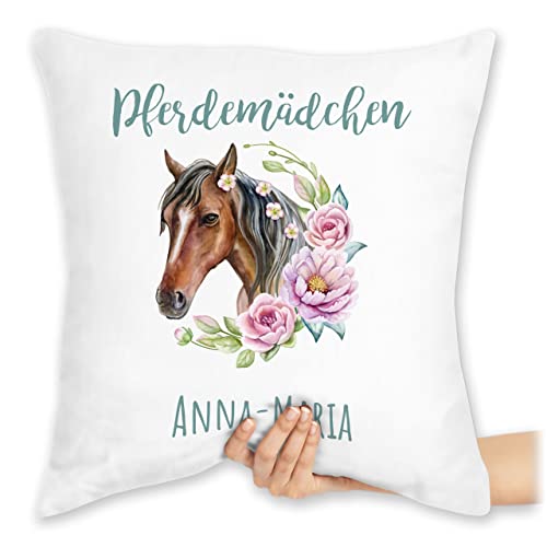 Kissen 40x40 Zierkissen - Pferd Pferde - Pferdemädchen - 40 x 40 cm - Weiß - name reiter mädchen pferdeliebhaber pferdemotiv reiterzubehör pferdezubehör horse pferden pferdefan von Geschenk mit Namen personalisiert by Shirtracer