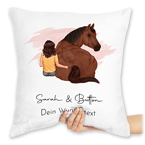 Kissen 40x40 Zierkissen - Pferd - Pferdemädchen Namen - Pferde Mädchen Geschenk - 40 x 40 cm - Weiß - pferdekissen Reiter pferden Name pferdeliebhaber pferdemotiv kopfkissen reiterzubehör von Geschenk mit Namen personalisiert by Shirtracer