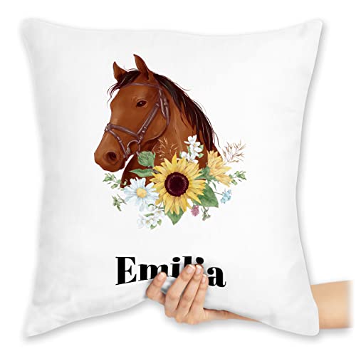 Kissen 40x40 Zierkissen - Pferd - Pferde Mädchen Geschenk I Pferdekopf - 40 x 40 cm - Weiß - Name Reiter pferdeliebhaber pferdemotiv reiterzubehör pferdezubehör Horse pferden pferdefan von Geschenk mit Namen personalisiert by Shirtracer