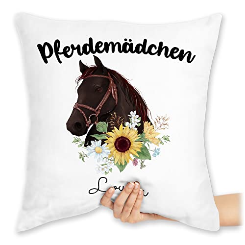 Kissen 40x40 Zierkissen - Pferd - Pferdekopf mit Name personalisiert I Geschenk Pferdemädchen I Geldgeschenk Pferde Mädchen - 40 x 40 cm - Weiß - pferdekissen Reiter pferden kopfkissen von Geschenk mit Namen personalisiert by Shirtracer
