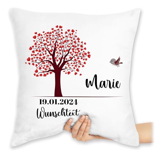 Kissen 40x40 Zierkissen - Lebensbaum Taufe Geburt Kommunion Datum Geschenk - 40 x 40 cm - Weiß - personalisiertes konfirmation zur personalisierte taufgeschenke mädchen Kinder taufgeschenk Name von Geschenk mit Namen personalisiert by Shirtracer