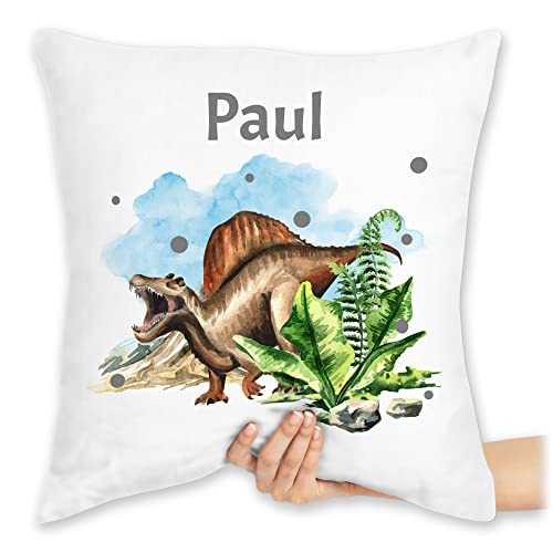 Kissen 40x40 Zierkissen - Dinosaurier Dino - Dinos - 40 x 40 cm - Weiß - kuschelkissen Tier Name Tieren saurier personalisierter und von Geschenk mit Namen personalisiert by Shirtracer