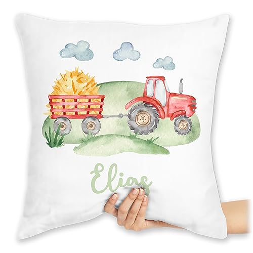 Kissen 40x40 Zierkissen - Traktor Trecker Bauer Schlepper Landwirtschaft Bulldog - 40 x 40 cm - Weiß - traktorkissen kinder tractors sitzkissen kuschelkissen traktoren kinderkissen traktorfans von Geschenk mit Namen personalisiert by Shirtracer