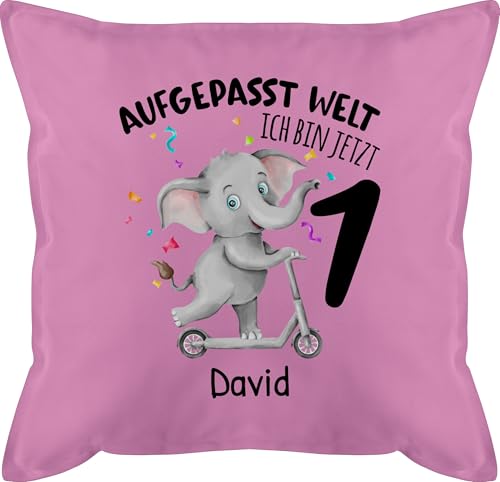 Kissen 50x50 - Aufgepasst Welt ich Bin jetzt 1 I Erster Geburtstag I 1. Geburtstag I 1 Geburtstag - 50 x 50 cm - Pink - zum ersten Geschenke für 1-jährige one 1st persönliches personalisierte von Geschenk mit Namen personalisiert by Shirtracer
