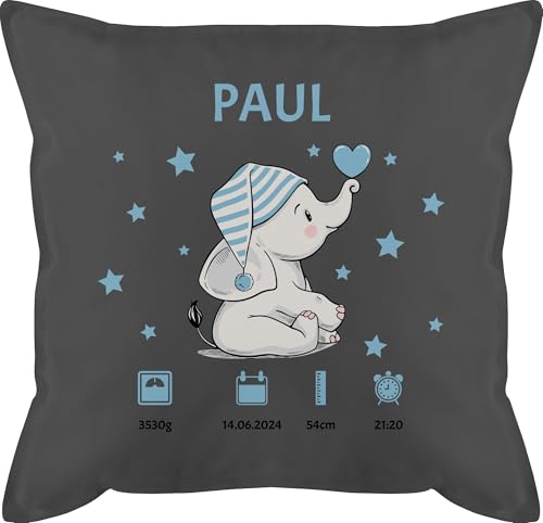 Kissen 50x50 - Elefant Geburtsdaten mit Name Geschenk zur Geburt Geschenkidee I Geldgeschenk zur Geburt - 50 x 50 cm - Grau - Geburtsgeschenk geburtskissen personalisierte Baby Neugeborene von Geschenk mit Namen personalisiert by Shirtracer