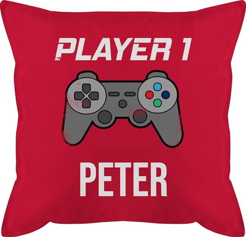Kissen 50x50 - Gaming - Player 1 Controller Spieler Eins Zocker Gamer Daddeln Partner Partnerin Geschenk - 50 x 50 cm - Rot - zocken kuschel Couch Sofa von Geschenk mit Namen personalisiert by Shirtracer
