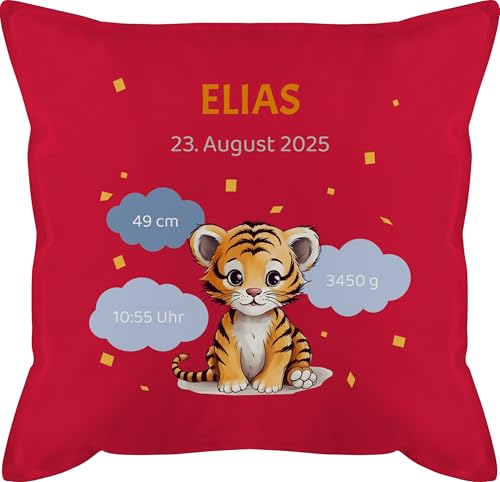 Kissen 50x50 - Geschenk personalisiert mit Geburtsdaten I Geschenke zur Geburt Daten - 50 x 50 cm - Rot - geburtskissen Baby babygeschenke Geburtsgeschenk Namen, uhrzeit, kopfkissen von Geschenk mit Namen personalisiert by Shirtracer