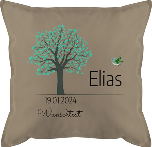 Kissen 50x50 - Lebensbaum Geburt Taufe Kommunion Datum Geschenk - 50 x 50 cm - Beige - personalisierte taufgeschenke mädchen konfirmation zur Name personalisiertes Jungen individualisiert von Geschenk mit Namen personalisiert by Shirtracer