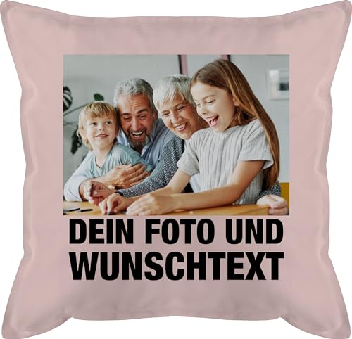 Kissen 50x50 - Mit Foto eigenem Bild Text Name Wunschtext - 50 x 50 cm - Hellrosa - gestalten selbst selber Machen Haustier Bilder drucker Lassen fotokissen+selbst+gestalten von Geschenk mit Namen personalisiert by Shirtracer