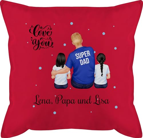 Kissen 50x50 - zum Vatertag - Super Papa Zwei Kinder I Bester Papa Geschenk Geburtstag - 50 x 50 cm - Rot - Papas personalisierte Geschenke für Vater personalisiertes Papa... Geburtstagsgeschenk von Geschenk mit Namen personalisiert by Shirtracer