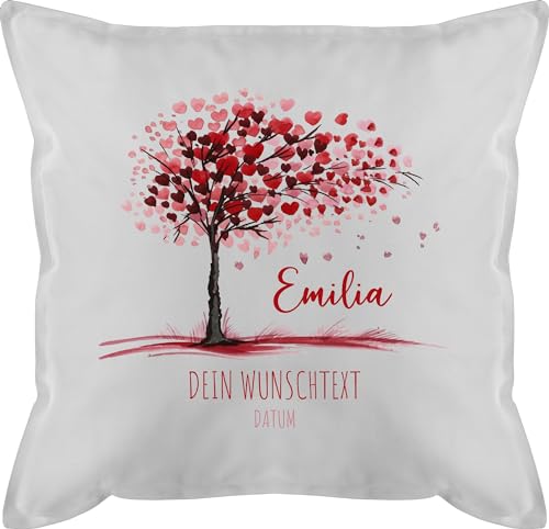 Kissen 50x50 - Lebensbaum - Geburt Geschenk Taufe Taufgeschenk Kommunion Geburtsdatum Konfirmation - 50 x 50 cm - Weiß - personalisierte taufgeschenke zur geburtsdaten personalisiertes Name von Geschenk mit Namen personalisiert by Shirtracer