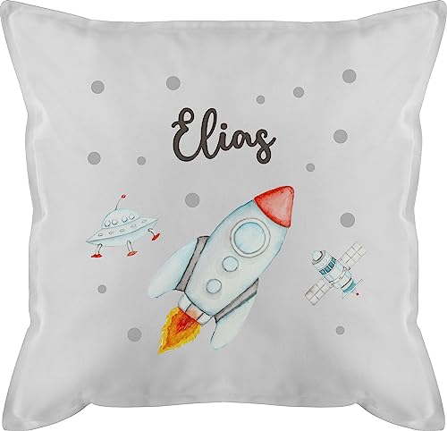 Kissen 50x50 - Weltall - Rakete Flugrakete Raumfahrt Weltraum Astronaut Geschenk - 50 x 50 cm - Weiß - Planeten raketen NASA Astronauten von Geschenk mit Namen personalisiert by Shirtracer