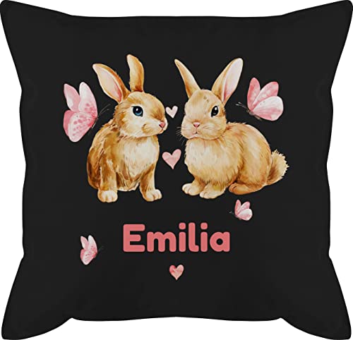 Kissen 50x50 - Ostern Deko - Süße Hasen Mädchen - Osterhasen Geschenk - 50 x 50 cm - Schwarz - personalisierte ostergeschenke Osterhase zu hase Oster ostegeschenk Name Happy Easter von Geschenk mit Namen personalisiert by Shirtracer