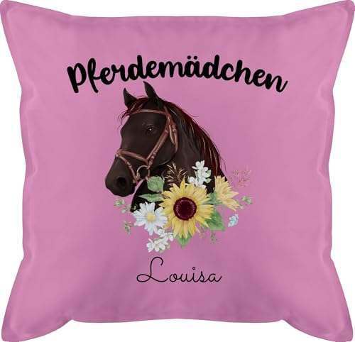 Kissen 50x50 - Pferd - Pferdekopf mit Name personalisiert I Geschenk Pferdemädchen I Geldgeschenk Pferde Mädchen - 50 x 50 cm - Pink - pferdekissen Reiter pferden schmusekissen personalisierte von Geschenk mit Namen personalisiert by Shirtracer