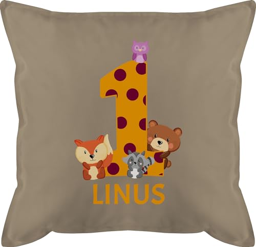 Kissen 50x50-1. Geburtstag - Waldtiere - 1 Jahr - 50 x 50 cm - Beige - 1st Birthday Baby Junge 1.Geburtstag Name zum einjährigen ehretag 1jahriger für 1-jährigen one Years Old personalisiertes von Geschenk mit Namen personalisiert by Shirtracer