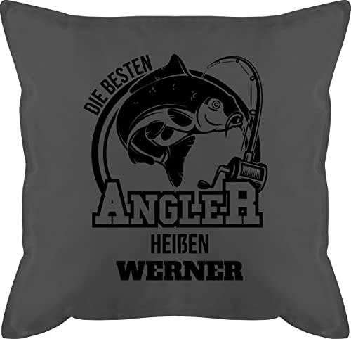 Kissen 50x50 - Angeln - Angler Geschenk - 50 x 50 cm - Grau - Angel fischen Name Fisch angelzubehör Geschenke Geschenk+für+Angler personalisierte Sachen von Geschenk mit Namen personalisiert by Shirtracer