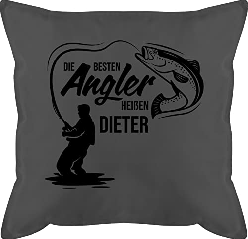 Kissen 50x50 - Besten Angler - Vatertagsgeschenk Angeln Angelzubehör personalisiert mit Namen Angelgeschenkideen Geschenke für Angler Angel Geschenk für Männer Fischer - 50 x 50 cm - Grau von Geschenk mit Namen personalisiert by Shirtracer