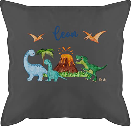 Kissen 50x50 - Dinosaurier Dino Dinos - 50 x 50 cm - Grau - Name personalisiertes saurier Tiere personalisierte Tier Dinosaurs Kinder Tieren Schulkind und Einschulung personalisierter wütender von Geschenk mit Namen personalisiert by Shirtracer