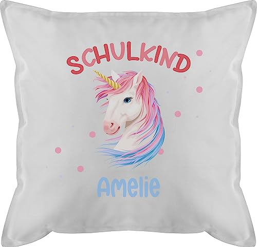 Kissen 50x50 - Einschulung - Einhorn Unicorn Schulkind - 50 x 50 cm - Weiß - personalisiertes 1. Schultag Schulanfang personalisierte schulanfänger zur schul individuell Schule Kinder 1.Schultag von Geschenk mit Namen personalisiert by Shirtracer