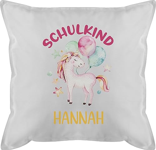 Kissen 50x50 - Einschulung - Schulkind Einhorn Unicorn - 50 x 50 cm - Weiß - personalisiertes 1. Schultag Schulanfang Kinder personalisierte schulanfänger zur schul individuell Schule 1.Schultag von Geschenk mit Namen personalisiert by Shirtracer