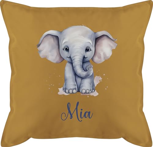 Kissen 50x50 - Zootiere - Elefant Dickhäuter Grauer Riese Rüsseltier - 50 x 50 cm - Gelb - elefantenmotiv Elephant und Name als Elefanten personalisierte Kinder Geschenke personalisiertes von Geschenk mit Namen personalisiert by Shirtracer