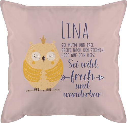 Kissen 50x50 - Eule Eulen Owl Geschenk zur Taufe Geburt Kommunion Konfirmation Jugendweihe - 50 x 50 cm - Hellrosa - Owls und personalisierte Name von Geschenk mit Namen personalisiert by Shirtracer