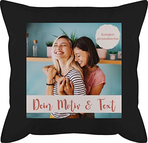 Kissen 50x50 - eigenem - Foto Bild - 50 x 50 cm - Schwarz - fotokissen selber gestalten eigene Fotos Pillow Fotodruck personalisierte Bilder Kissenbezug selbst Name und textfeld kopfkissen Freunde von Geschenk mit Namen personalisiert by Shirtracer