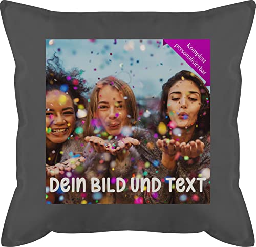 Kissen 50x50 - Foto eigenem Bild - Fotogeschenk - 50 x 50 cm - Grau - pillow fotokissen+selbst+gestalten selber gestalten selbst füllung fotodruck bedrucken lassen sofa fotokissen bilder freunde von Geschenk mit Namen personalisiert by Shirtracer