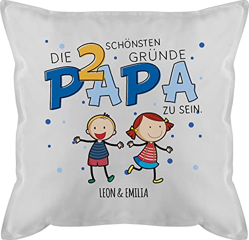 Kissen 50x50 - zum Vatertag - Die 2 schönsten Gründe Papa zu Sein - 50 x 50 cm - Weiß - papakissen Vatertagsgeschenk Papas Vater personalisiertes Vatertagsgeschenke personalisierte von Geschenk mit Namen personalisiert by Shirtracer