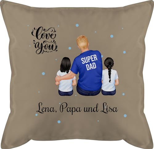 Kissen 50x50 - zum Vatertag - Super Papa Zwei Kinder I Bester Papa Geschenk Geburtstag - 50 x 50 cm - Beige - kopfkissen personalisierte Geschenke Vater kissenhülle Papas von Geschenk mit Namen personalisiert by Shirtracer