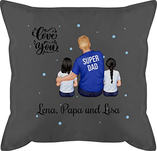 Kissen 50x50 - zum Vatertag - Super Papa Zwei Kinder I Bester Papa Geschenk Geburtstag - 50 x 50 cm - Grau - personalisiertes Vater Kissenbezug von 2 Kindern personalisierte Vatertagsgeschenke von Geschenk mit Namen personalisiert by Shirtracer