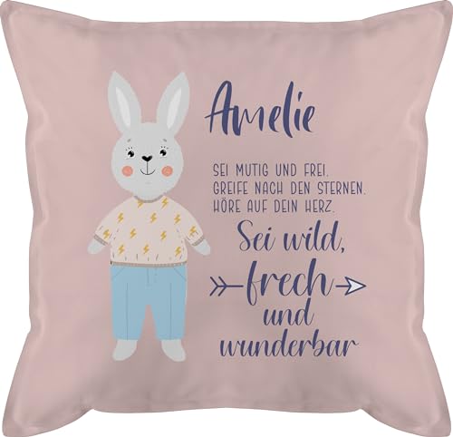 Kissen 50x50 - Hase Hasen Hasenmotiv Rabbit Geschenk zur Taufe Geburt Kommunion Konfirmation Jugendweihe - 50 x 50 cm - Hellrosa - Name Motiv einem Osterhase personalisierter Ostern Hasen+Kissen von Geschenk mit Namen personalisiert by Shirtracer