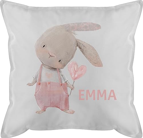 Kissen 50x50 - Mädchen Hase Rabbit Häschen Langohr Süße Hasen - 50 x 50 cm - Weiß - Kinder Kindergarten hasenmotiv osterhasen füllung personalisiertes Ostern süß Hasen+Kissen Osterhase Oster von Geschenk mit Namen personalisiert by Shirtracer