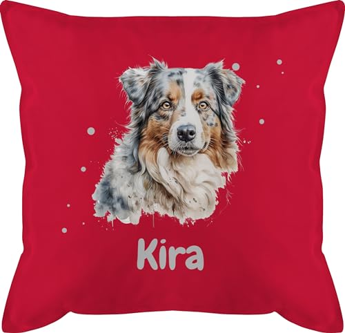 Kissen 50x50 - Hunde - Australian Shepherd - Hundebesitzern Geschenk - 50 x 50 cm - Rot - personalisierte Hund Hunden Hunde. kissenhülle und Hundebesitzer hundemotiv personalisiertes Name von Geschenk mit Namen personalisiert by Shirtracer