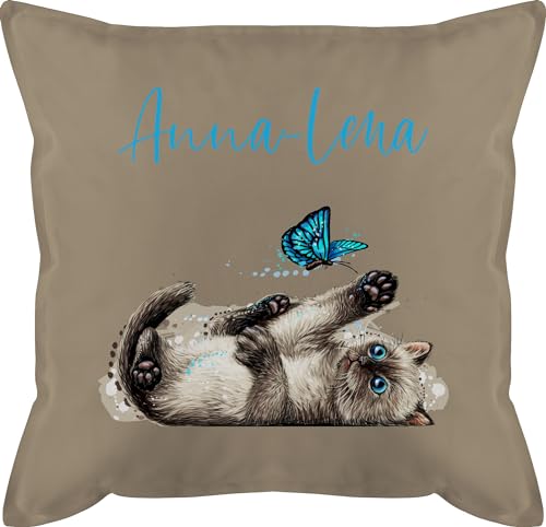 Kissen 50x50 - Katzen - Süße verspielte Katze Cat - 50 x 50 cm - Beige - katzenmotiv Geschenke für eine katzenliebhaberin Name personalisierte katzenbesitzerin personalisiertes Cats katzenmotiven von Geschenk mit Namen personalisiert by Shirtracer