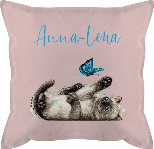 Kissen 50x50 - Katzen - Süße verspielte Katze Cat - 50 x 50 cm - Hellrosa - personalisiertes für eine katzenliebhaberin Name katzenmotiv katzenmotiven personalisierte Katzenliebhaber Cats von Geschenk mit Namen personalisiert by Shirtracer