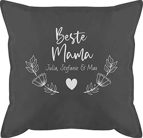 Kissen 50x50 - Muttertag - Beste Mama Scandi - Kranz Blumen Herzen Namen - weiß - 50 x 50 cm - Grau - muttertags mom muttertagsgeschenke Geschenke für mütter Mutti personalisierte Geschenkideen von Geschenk mit Namen personalisiert by Shirtracer