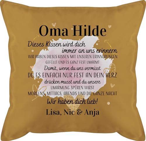 Kissen 50x50 - Großmutter - Geschenk für Oma Weihnachten Geschenkideen Omi - 50 x 50 cm - Gelb - personalisierte personalisiertes Grandma Herz sofakissen Personalisieren individuell Omas Hilde von Geschenk mit Namen personalisiert by Shirtracer