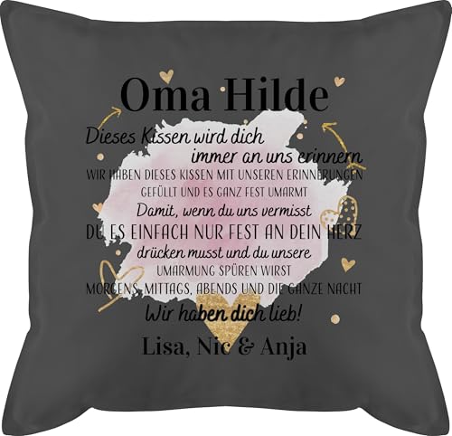 Kissen 50x50 - Großmutter - Geschenk für Oma Weihnachten Geschenkideen Omi - 50 x 50 cm - Grau - personalisierte personalisiertes Grandma Herz sofakissen Personalisieren individuell Omas Hilde von Geschenk mit Namen personalisiert by Shirtracer