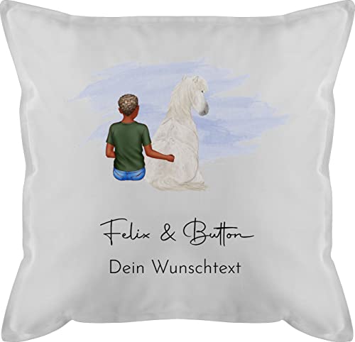 Kissen 50x50 - Pferd Pferde - Pferdejunge - 50 x 50 cm - Weiß - pferdekissen Reiter Mensch personalisierte pferdeliebhaber und personalisiertes pferdemotiv Personalisieren Name reiterzubehör von Geschenk mit Namen personalisiert by Shirtracer