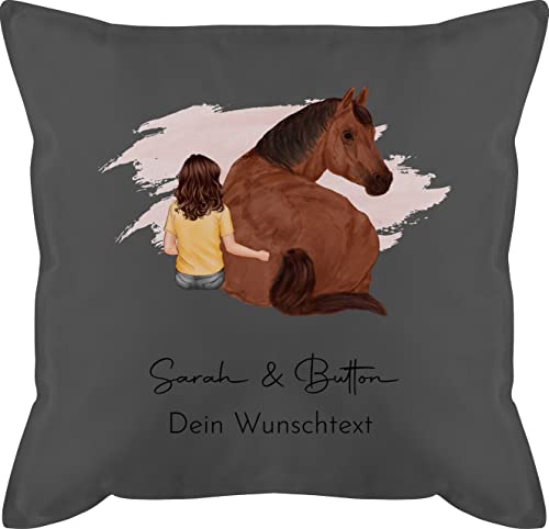 Kissen 50x50 - Pferd - Pferdemädchen Namen - Pferde Mädchen Geschenk - 50 x 50 cm - Grau - pferdemotiv Kind zierkissen Geschenke für pferdefans pferdekissen pferdeliebhaber und Name von Geschenk mit Namen personalisiert by Shirtracer