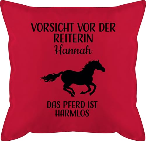 Kissen 50x50 - Pferde - Vorsicht vor der Reiterin - Name - das Pferd ist harmlos - 50 x 50 cm - Rot - mädchen Sachen Teenager reiten Geschenke für reiterinnen selbst Bedrucken reitersachen von Geschenk mit Namen personalisiert by Shirtracer