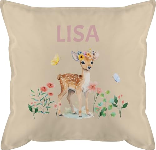 Kissen 50x50 - REH mit Name personalisiert I Rehkitz I Rehe - 50 x 50 cm - Beige Natur - Tier und zierkissen Tiere Blumen Tieren Waldtiere personalisierte personalisierter von Geschenk mit Namen personalisiert by Shirtracer