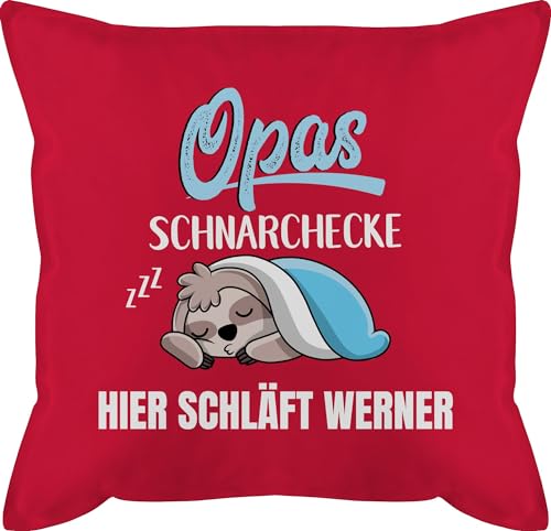 Kissen 50x50 - Opas Schnarchecke Faultier - Opa Geschenk - 50 x 50 cm - Rot - füllung Geschenke für schnarch personalisiertes Schnarchen schnarcher lustige personalisierte Kissenbezug Name bezug von Geschenk mit Namen personalisiert by Shirtracer