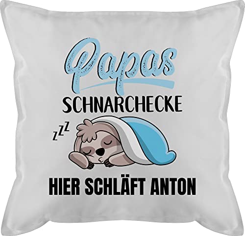 Kissen 50x50 - Papas Schnarchecke - Geschenk Papa Weihnachten Geburtstag Vatertag Geschenkidee - 50 x 50 cm - Weiß - schnarch Geschenke für schnarcher Schnarchen Vater Kissenbezug faultier Name von Geschenk mit Namen personalisiert by Shirtracer